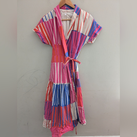 Hutch Rosen Pink Blue Stripe Wrap Dress Size S - Picture 4 of 8